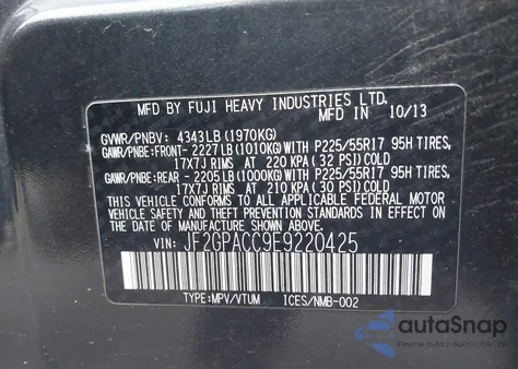 2014 Subaru Xv Crosstrek 2.0I Premium z USA, uszkodzony, nr VIN JF2GPACC9E9220425